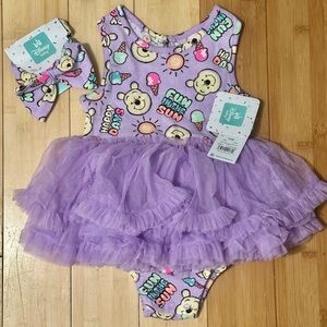 Winnie the Pooh Baby Girl All Over Print Tutu with Matching Headband,  Size 24 M